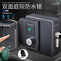  Outdoor waterproof fingerprint lock Old-fashioned iron door electronic lock Courtyard hollow door rainproof smart lock double-sided fingerprint lock