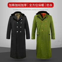 Military Cotton Great Coat Men Winter Thickening Lengthened Section Security Cotton Clothing Cold Bank Anti-Cold Northeast Cotton Padded Jacket Green Laobao Workwear