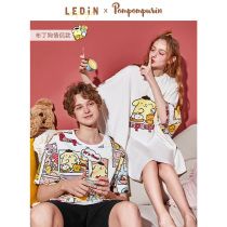 Lemachi Couple Sleepwear Summer Lady Sleeps Dresses Cute Loose Men Casual Pudding Dogs Joint Home Suit Suit
