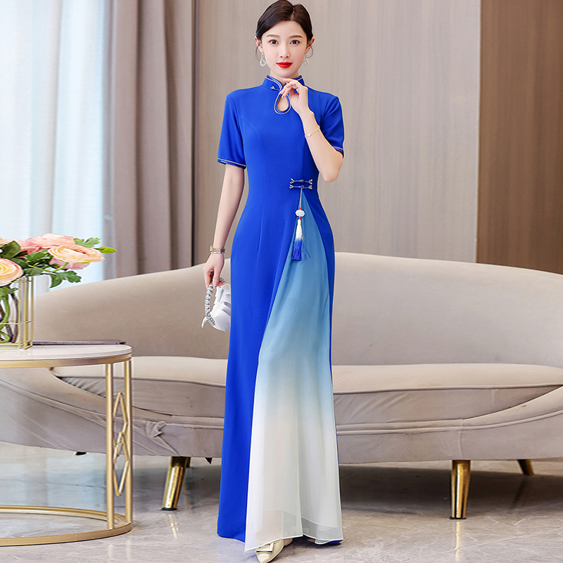 キャットウォークチャイナドレス改良されたアオザイハイエンドパフォーマンスドレスエチケットドレス新しい宴会ドレス高貴な中国風のドレス