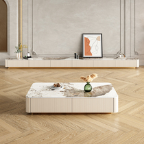 Light extravagant rock plate extra-long TV cabinet Tea Table Composition Living Room Modern Minima Baking Varnish High-end Ground Cabinet-style minimalist