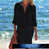 Foreign trade European and American new crepe cloth two pockets dark buckle beach blouse bikini coat shirt swimsuit cardigan women