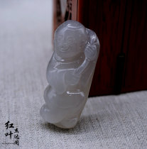 Hetian Jade smoke Jade lucky boy pendant male and female Jade Qinghai material three-dimensional carving to send money boy pendant jade pendant