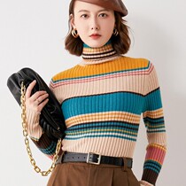 Striped high neck base shirt women slim slim autumn and winter New long sleeve knitwear tight pile neck sweater women