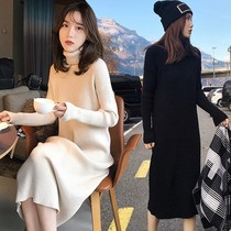 Small knit dress womens autumn and winter with thick Foreign style long sweater skirt knee lazy wind
