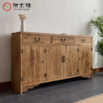 Old elm dining side cabinet Solid wood Chinese storage cabinet wall household dining room cabinet Retro living room Chinese entrance