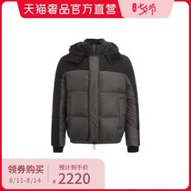 (TANABATA gift)EMPORIO ARMANI black AND GRAY color matching warm AND comfortable hooded mens short DOWN JACKET