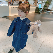 Little pudding baby baby childrens clothing 2021 new childrens spring and autumn denim skirt baby Autumn dress girl dress tide