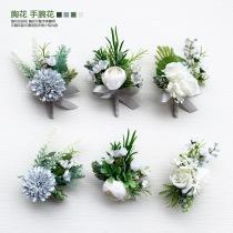 Nordic style groom bride and groom brother corsage bridesmaid wedding ceremony hand flower etiquette green and white silk flower Flower Flower