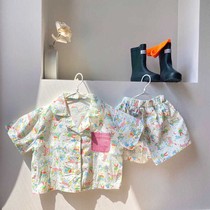 Childrens cartoon printed pajamas summer new mens and womens Korean edition pure cotton home clothes Western style short-sleeved shorts suit