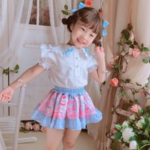 Girls summer suit 2021 new childrens summer rabbit ears short-sleeved female baby net red foreign style tutu tide