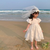 Girls  dresses summer 2021 new childrens Korean style bubble sleeves white short-sleeved princess skirt tide
