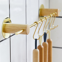 Kitchen hanging rod non-perforated light luxury solid wood wall hanging kitchenware spatula spoon adhesive hook storage artifact shelf
