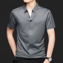 Summer mulberry silk short sleeve T-shirt male personality turtlenecks casual ice silk mens dress true silk trend V collar polo shirt half sleeve
