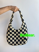 Bad bear market new black and white checkerboard grid contrast underarm bag ins compilation bag cashew shape summer large capacity