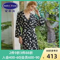 Anly Fang thin printed pure cotton sleeping robe lady lacing casual outwear home dress ELW0314