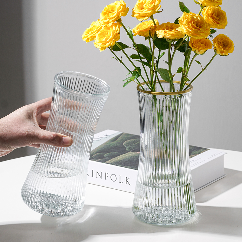 Glass vase ins wind Nordic large transparent water raised Dracaena sanderiana living room household dried flowers flower arrangement decorations