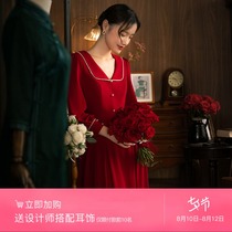 Mantingfang (red wedding dress)toast dress bride 2021 autumn new red engagement dress skirt can usually be worn