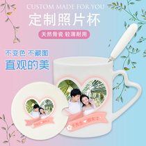 High value to map custom bone porcelain cup spoon printing mug couple water Cup printing birthday gift box