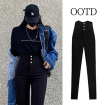 High-waisted leggings womens outer wear spring and autumn new womens pants black feet tight-fitting thin pencil Magic small black pants