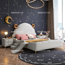 Light luxury real leather bed bed for children children 1 5 meters creative cartoon guardrail slide single girl ins with storage bed