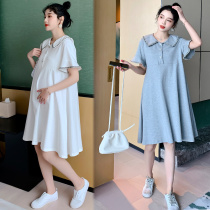 Maternity summer hot mom fashion new plus size lapel cotton dress mid-length summer maternity skirt trend