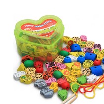 Kindergarten childrens building blocks beaded toys early childhood education baby puzzle beads threading animal fruit wooden string