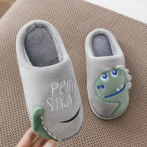 Childrens cotton slippers for men and women children cartoon new dinosaur autumn and winter cute winter baby hair indoor bag heel