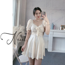 Nazal slightly fat mm short sleeve breathable swimsuit female size belly slim skirt type one-piece steel soak hot spring sexy