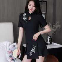Chinese style foot bath foot massage massage technician overalls retro modified cheongsam two-piece thin dress female