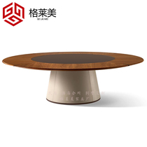 New Chinese style hotel solid wood electric dining table Hotel hot pot table box 15 20 peoples congress round table clubhouse customization