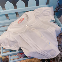 Original Qingti basic section organ pleated short-sleeved summer shirt uniform top white shirt girl cute doll shirt