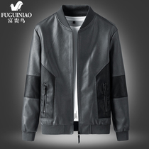 Rich bird mens leather clothing Spring and Autumn New stitching handsome pilot youth slim short leather jacket jacket men