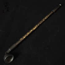 Copper pipe old-fashioned handmade rod retractable pure copper vintage gold long smoking rod old man with cigarette bag pot antique