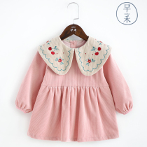 Girl clothed corduroy waterproof baby food rice bib Kindergarten dress Princess wear back overcoat wear