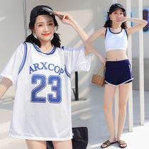 2021 new fashion swimsuit female summer Korean ins Wind sunscreen three-piece Conservative belly thin student