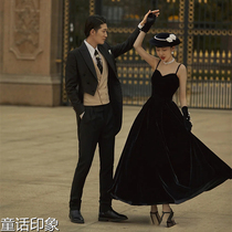 Black long skirt suspenders Mori small dress Studio Tour wedding dress temperament retro Hepburn style self-cultivation Photo theme