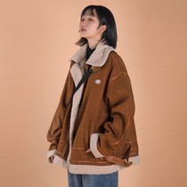 AzLan lamb coat women 2021 Winter new locomotive suit Korean loose cashmere padded student cotton coat