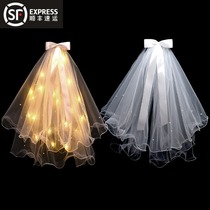 Luminous small head yarn photo props with lights Net red collar card Bride wedding light wedding dress short girl headgear children