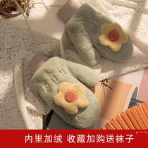 Student female ins cute plus velvet windproof warm gloves winter Japanese furry neck bag finger mittens
