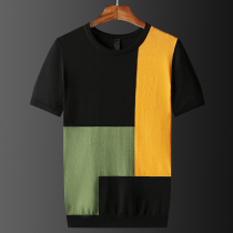 Half-sleeved sweater mens fashion 2021 spring and summer Korean version of the trend round neck short-sleeved T-shirt mens thin loose casual personality