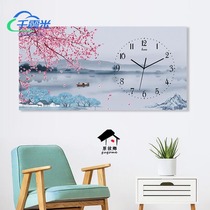 Simple horizontal rectangular Nordic modern new Chinese wall clock watch living room dining room art personality decorative clock