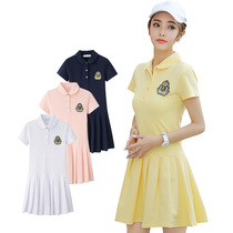 Korean golf dress womens long skirt summer short sleeve polo dress cotton breathable sports dress slim slim