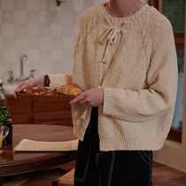 One side two episodes retro 100 hitch a piece of butter goose yellow black bean cotton handmade hemp flower rope knit cardiovert short sleeve