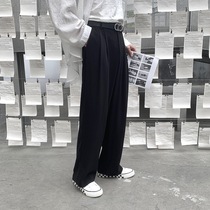 High-waisted texture suit pants mens 2021 new black hanging wide-leg pants loose straight casual mopping trousers