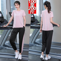 Summer Loose Plus Size Yoga Fitness Clothing Women Thin 200 Jin Fat mm Running Sports Quick Clothes Short Sleeve Set