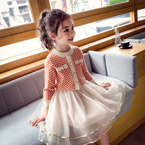 Girls small fragrant wind dress new style girl Autumn Net red dress spring and autumn children fashionable two-piece set