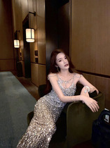 Qian big original design Noble gradient gold sequin long dress dress birthday party party party dress