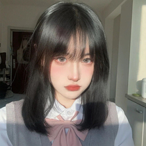 Wig Female long hair natural full head cover summer short section age reduction clavicle hair simulation short hair summer black wig set