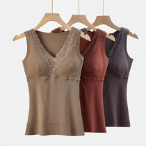 Duvet Plus Suede Fever Warm Clothes Spring Autumn Patch Beating Bottom Inner Wearing Underwear Woman With Chest Cushion Lace Low Collar Vest Winter